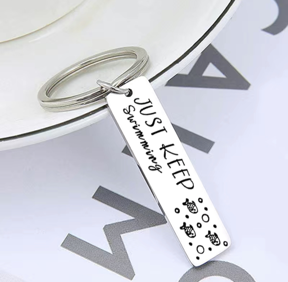 3/$25 Just Keep Swimming Fish Stainless Steel Keychain NEW